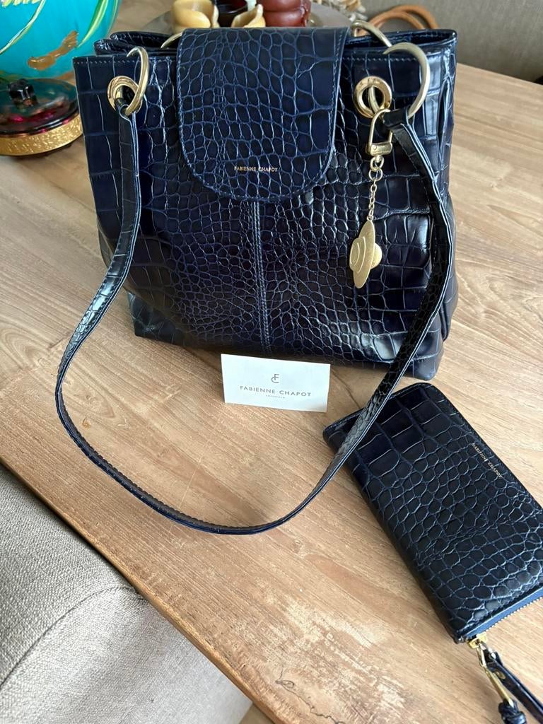 Leren tas met portemonnee Fabienne Chapot, Ophalen of Verzenden, Zo goed als nieuw, Blauw