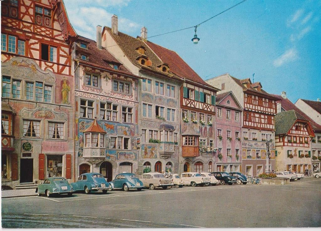 Zwitserland Stein Am Rhein, auto's, Porsche 356, BMW Isetta, Ophalen of Verzenden, 1940 tot 1960, Ongelopen, Overig Europa