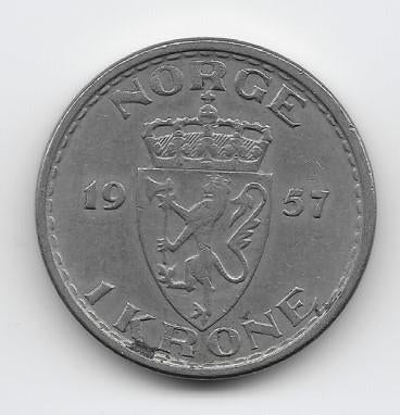 Noorwegen 1 krone 1957 KM# 397.2, Postzegels en Munten, Munten | Europa | Niet-Euromunten, Losse munt, Overige landen, Verzenden