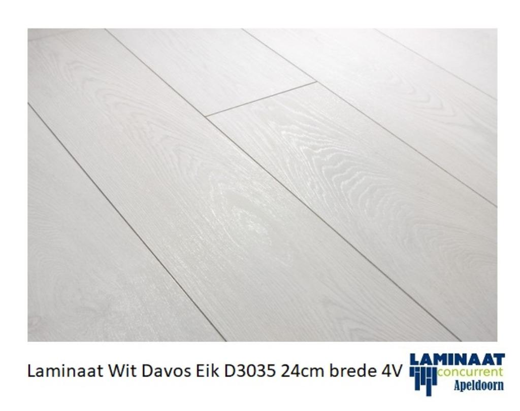Laminaat Wit Davos Eik D3035 24cm brede 4V-groev €16,95p/m2, 75 m² of meer, Wit, Laminaat vloer wit eiken, Nieuw