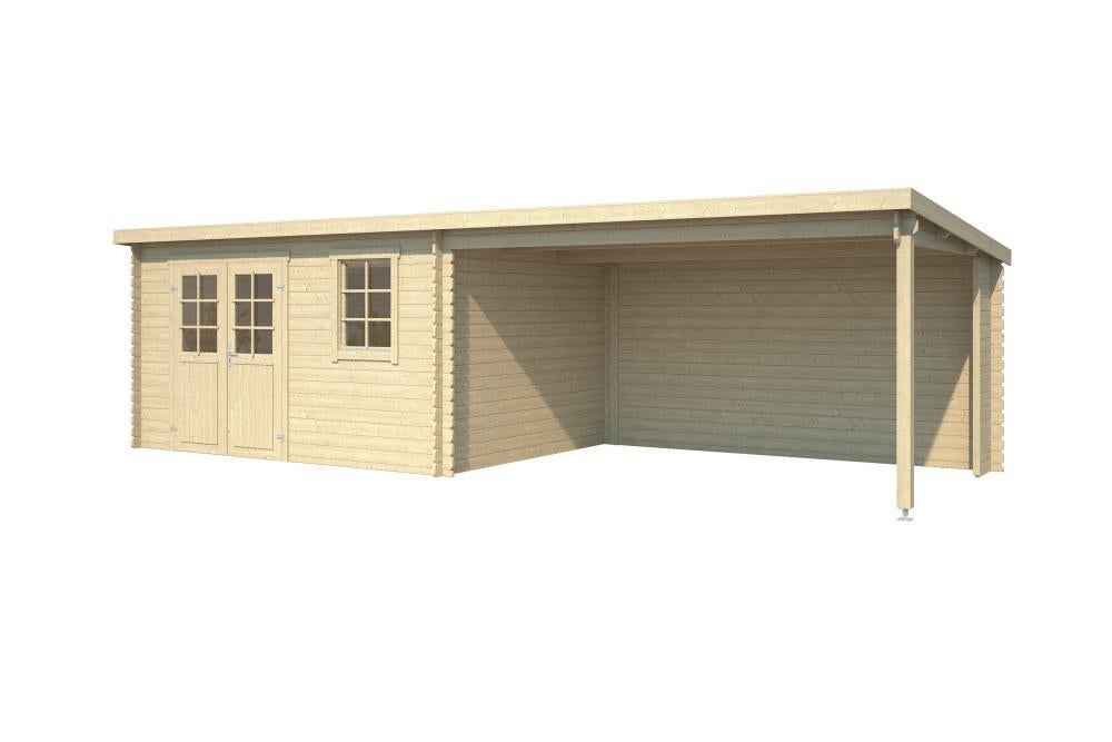Blokhut met overkapping Aida 760x275 Onbehandeld vuren, Ophalen, 200 tot 400 cm, De hoeve buitenleven, 4041DA