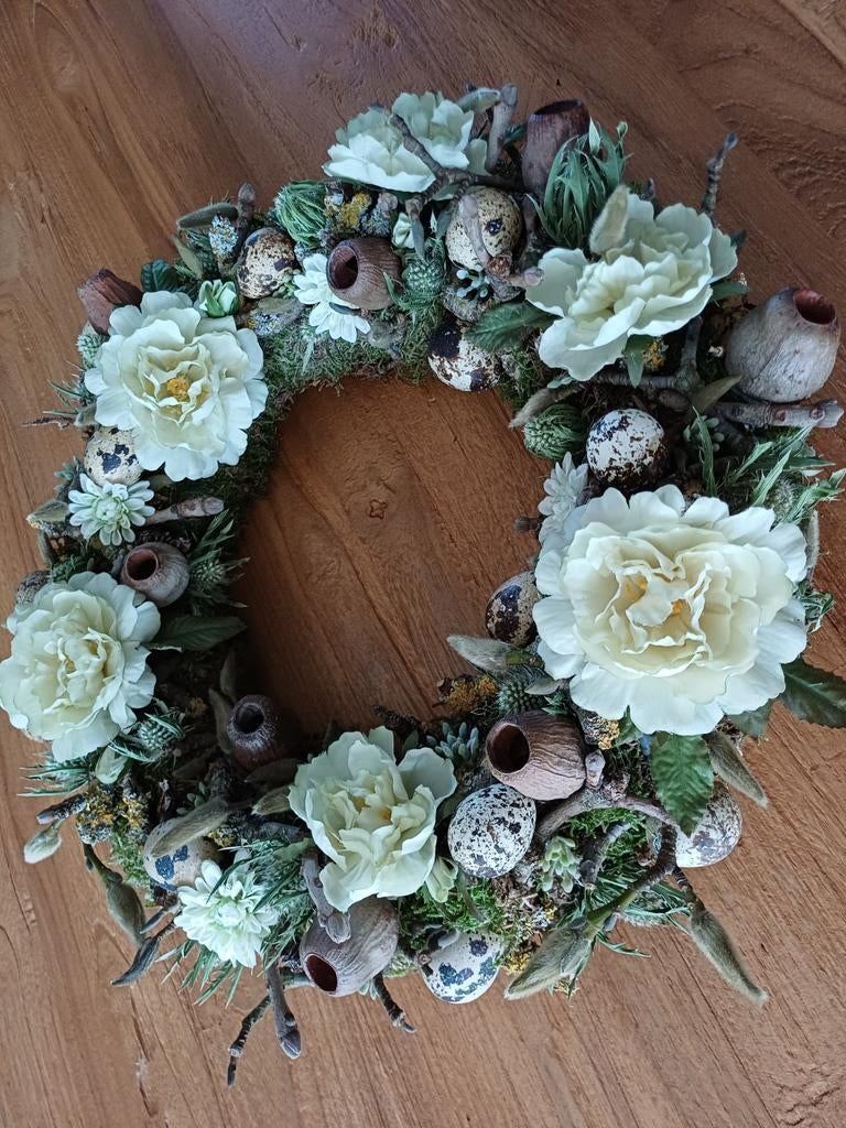 Voorjaarskrans van natuurlijke materialen en zijdebloemen, Ophalen of Verzenden, Nieuw