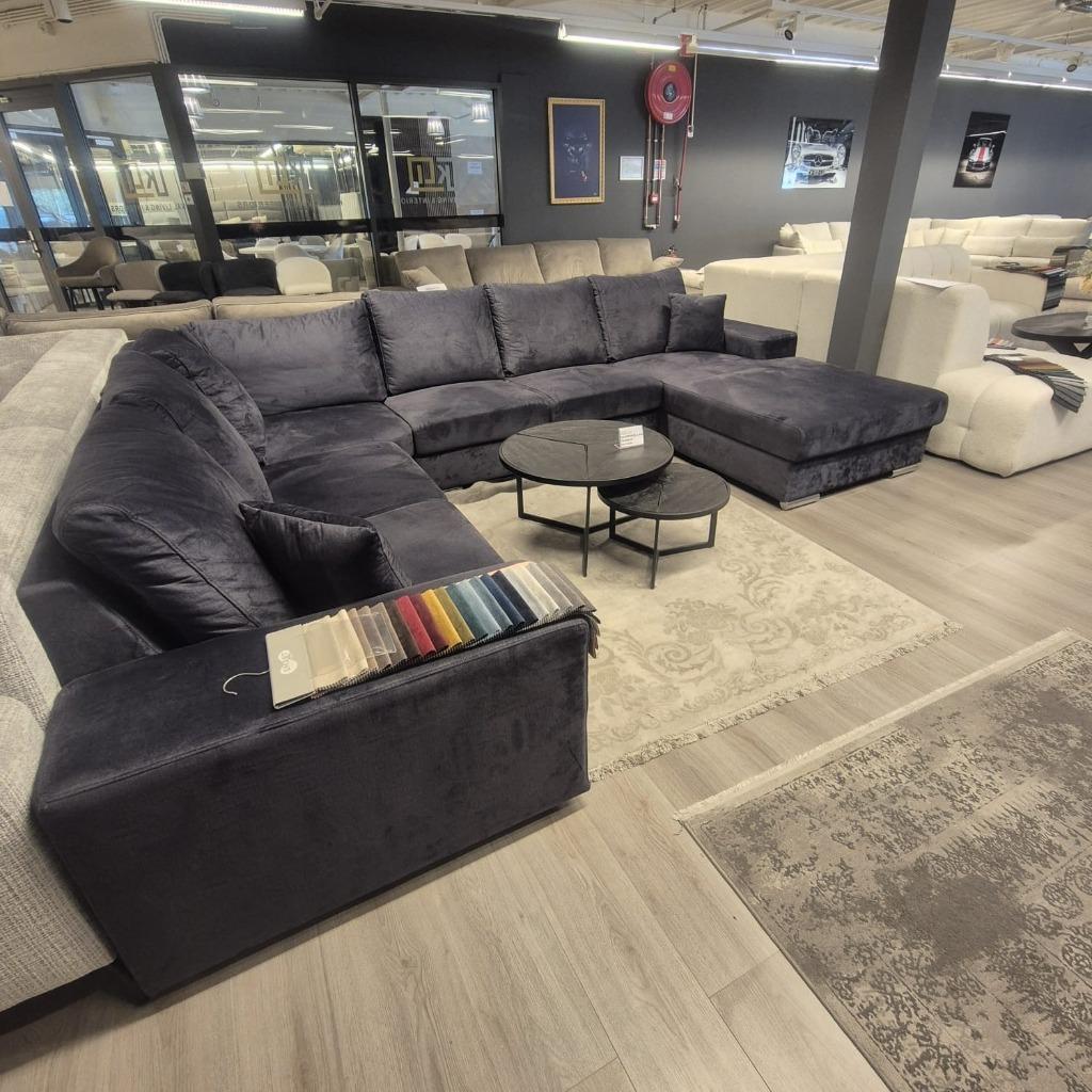 Waterproof XXL Hoekbank Velours Velvet 280x350x190cm Grijs, Ophalen of Verzenden, Metaal, 150 cm of meer, Vierpersoons of meer