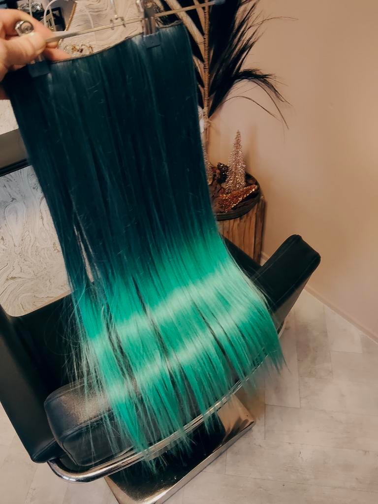 Carnaval Clip In Extensions Dip Dye 60cm - Nieuw, Ophalen of Verzenden, Nieuw, Pruik of Haarverlenging