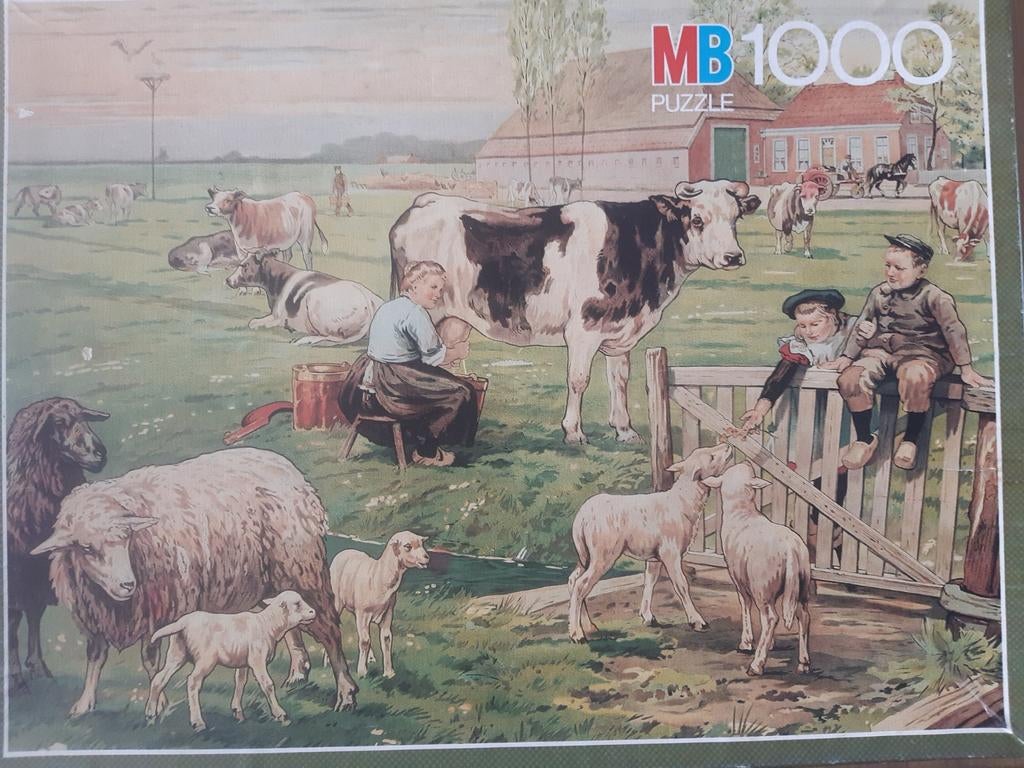 MB puzzel In de weide 1000 stukjes, Ophalen of Verzenden, 500 t/m 1500 stukjes, Zo goed als nieuw