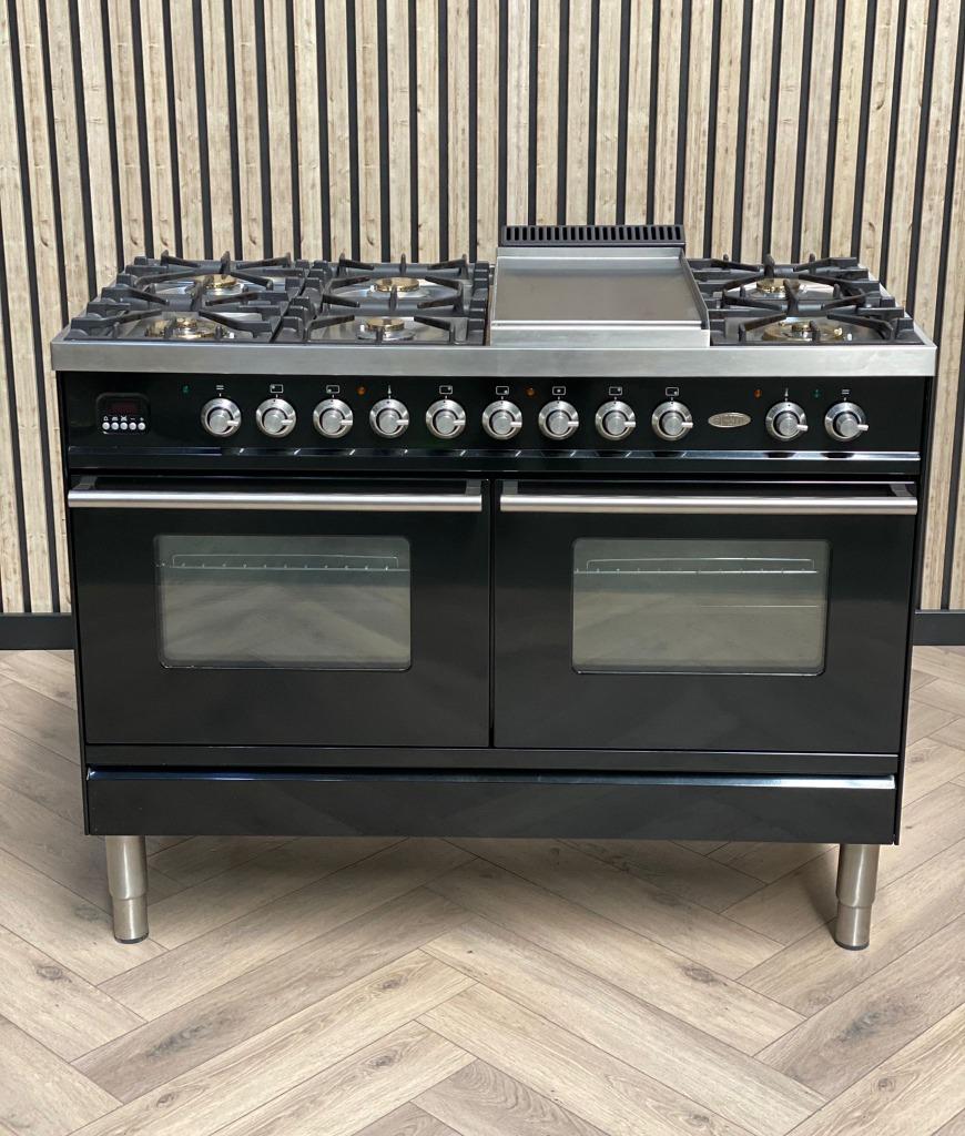 Luxe Zwart Hoogglans Boretti Fornuis Gas/Electro + Frytop, 60 cm of meer, Ophalen of Verzenden, Zo goed als nieuw, Gas
