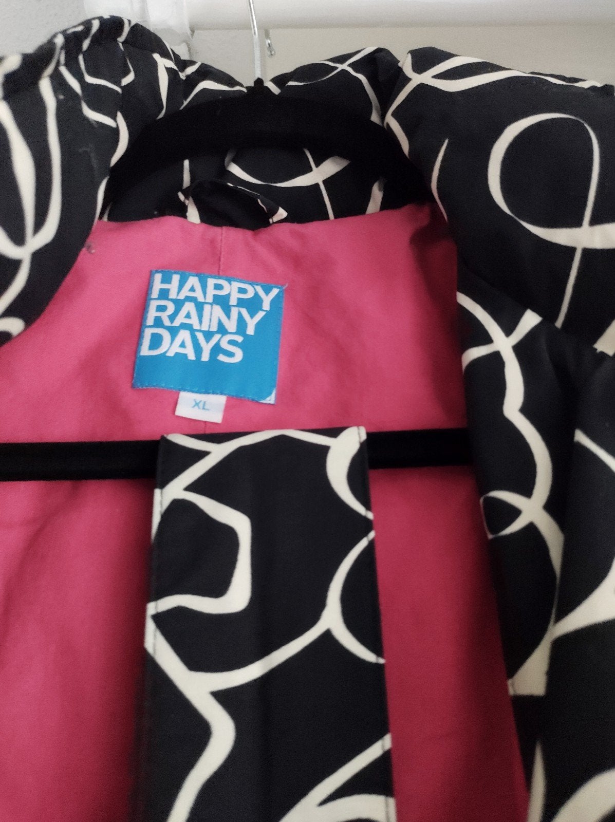 Happy Rainy Days regenjas zwart creme met roze voering, Zwart, Maat 46/48 (XL) of groter, Happy Rainy Days, Ophalen of Verzenden