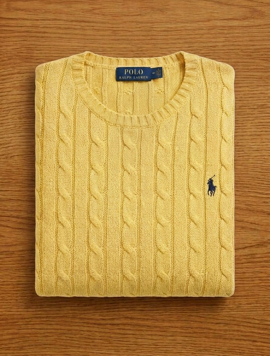 Polo Ralph Lauren kabelgebreide trui geel maat L, Maat 52/54 (L), Verzenden, Geel, Polo Ralph Lauren