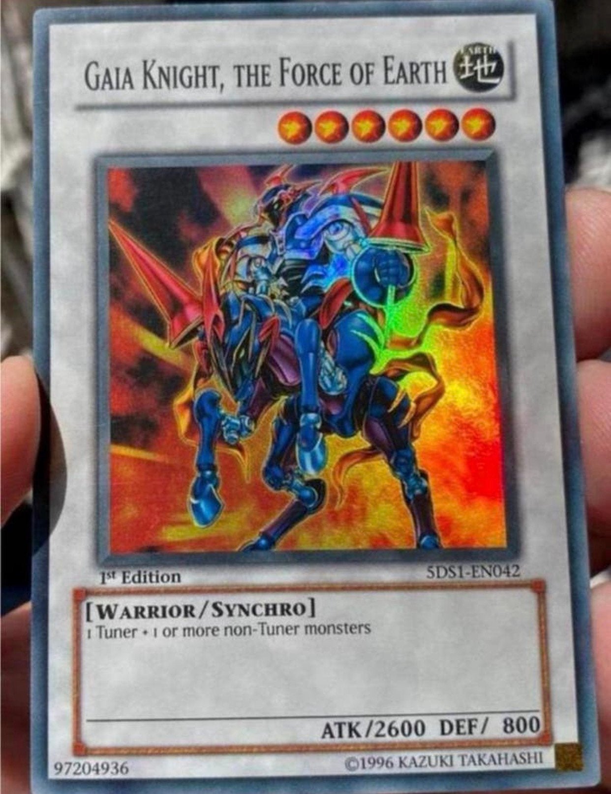 Yu-Gi-Oh! Gaia Knight, the Force of Earth 5DS1 1st Ed !, Ophalen of Verzenden, Zo goed als nieuw, Losse kaart, Foil