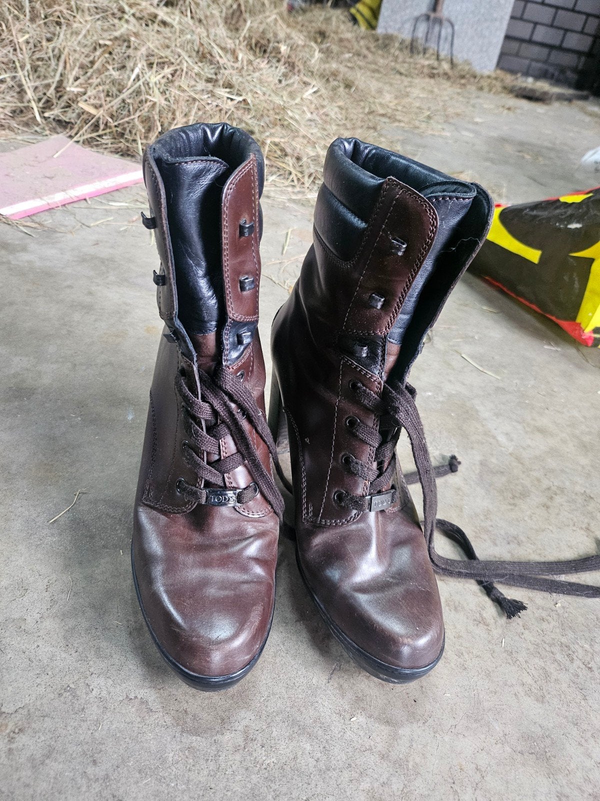 Tods bruine leren veterlaarzen met hak - maat 40,5, Bruin, Lage of Enkellaarzen, Ophalen of Verzenden, Tods