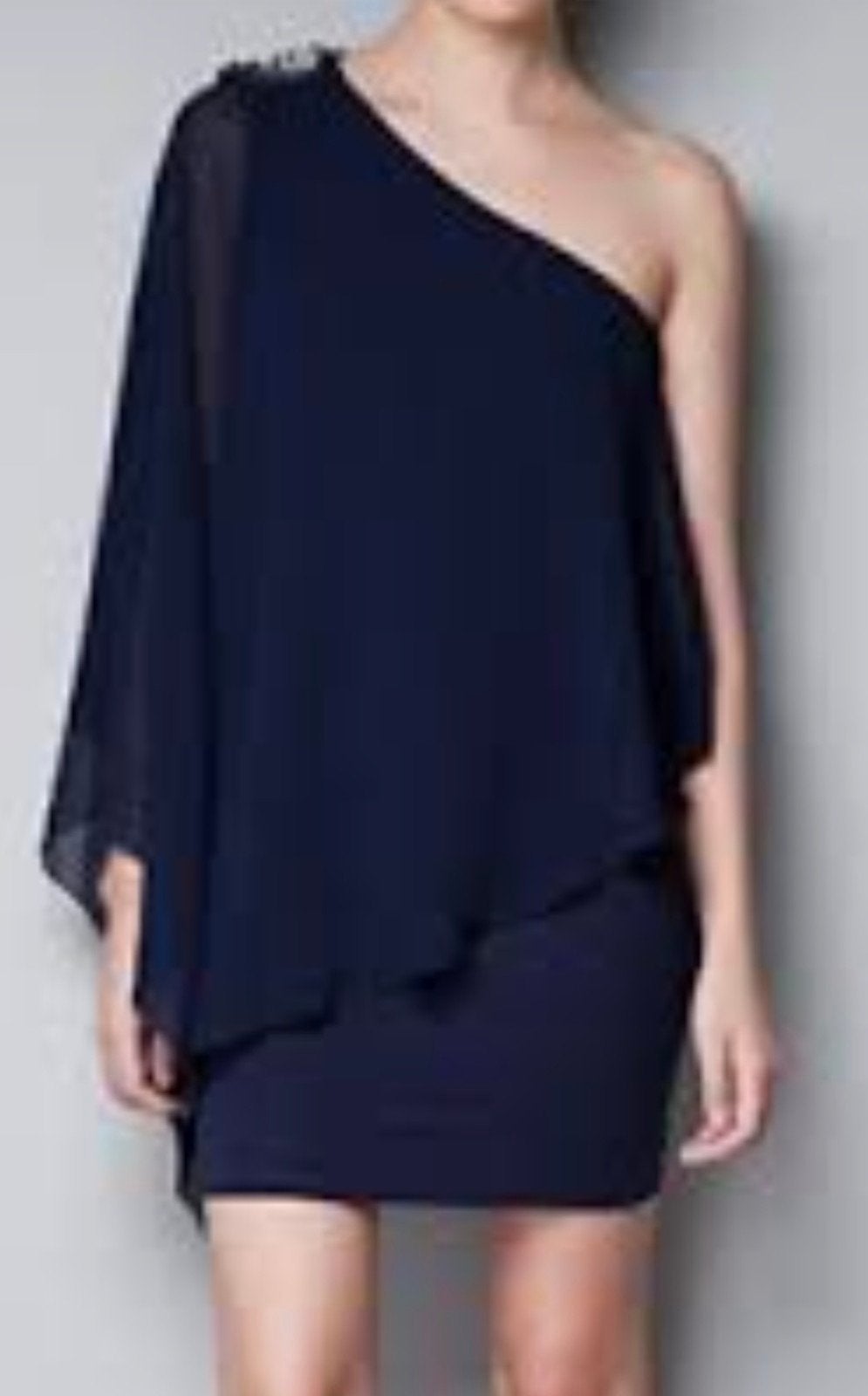 Zara Trafaluc Marine Blauw Off-Shoulder Voile Top met Spikes, Kleding | Dames, Maat 38/40 (M), Blauw, Zo goed als nieuw, Boven de knie