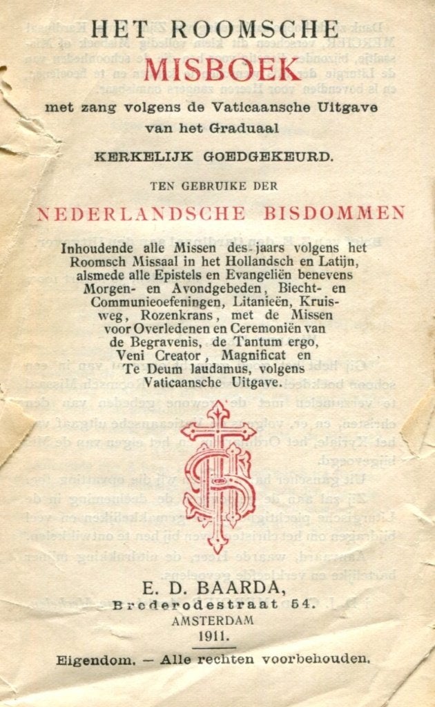 Roomsch Misboek (1911) incl Gregoriaanse zang – E.D. Baarda, Verzenden