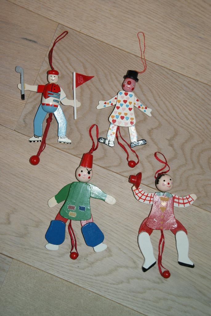 Te koop Trekpop, hout, piraat, clown, hart, groen, rood, wit, Ophalen of Verzenden, Nieuw, Duw- of Trekspeelgoed