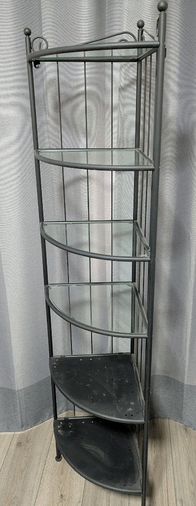 Ikea RÖNNSKÄR hoekkast met glazen en metalen planken, Ophalen