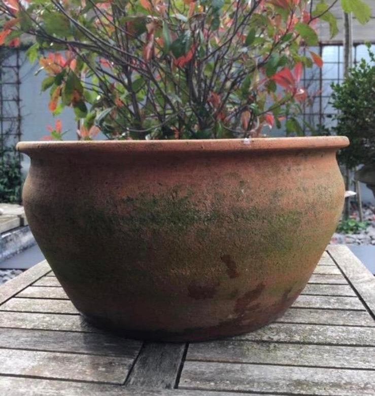 Antieke unieke terracotta bloempot van 36cm, Tuin en Terras, Gebruikt, Rond, Binnen, Minder dan 40 cm