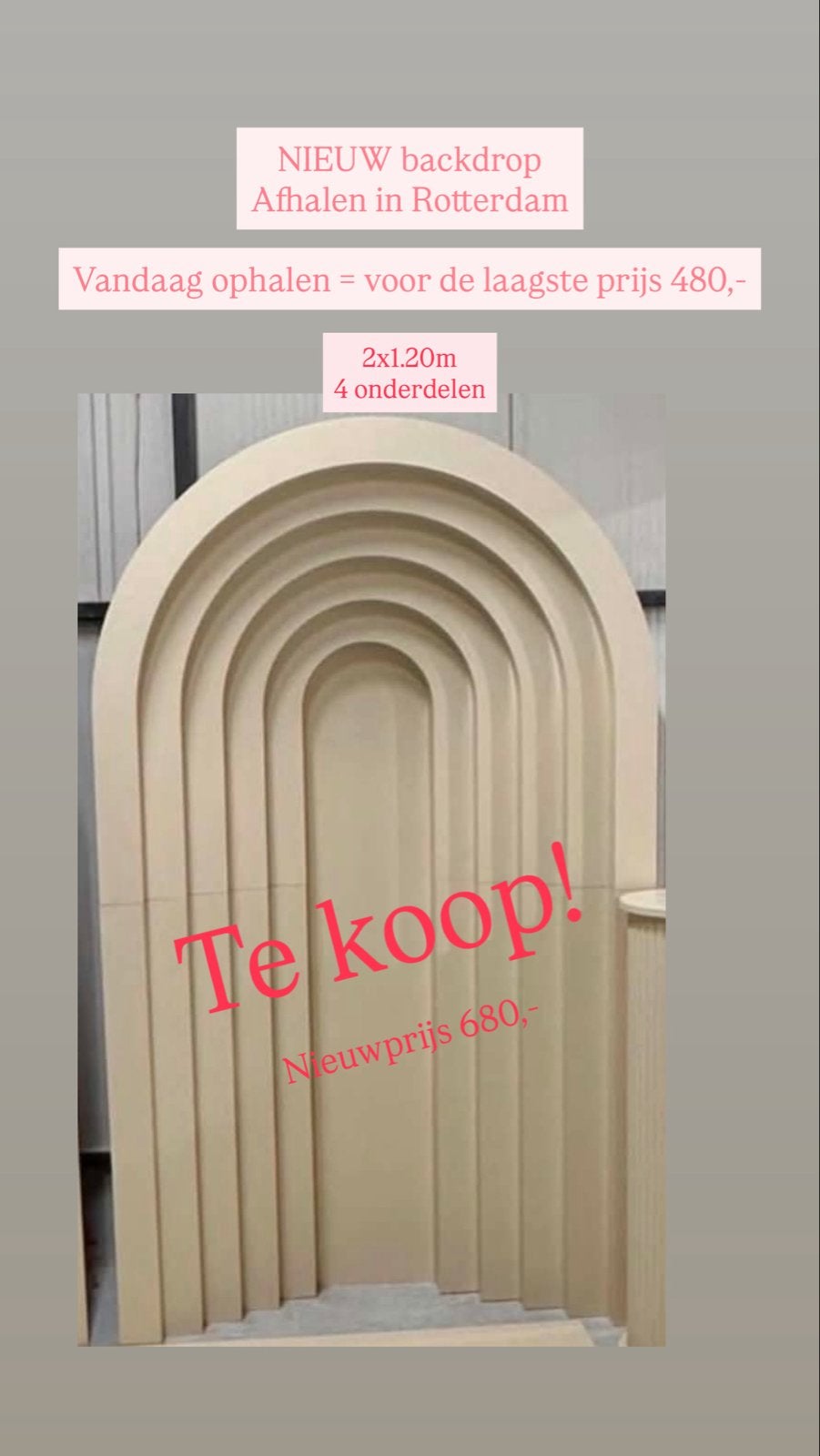 Nieuwe Beige Backdrop - 2x1.20m, 4 onderdelen, Hobby en Vrije tijd, Ophalen, Nieuw