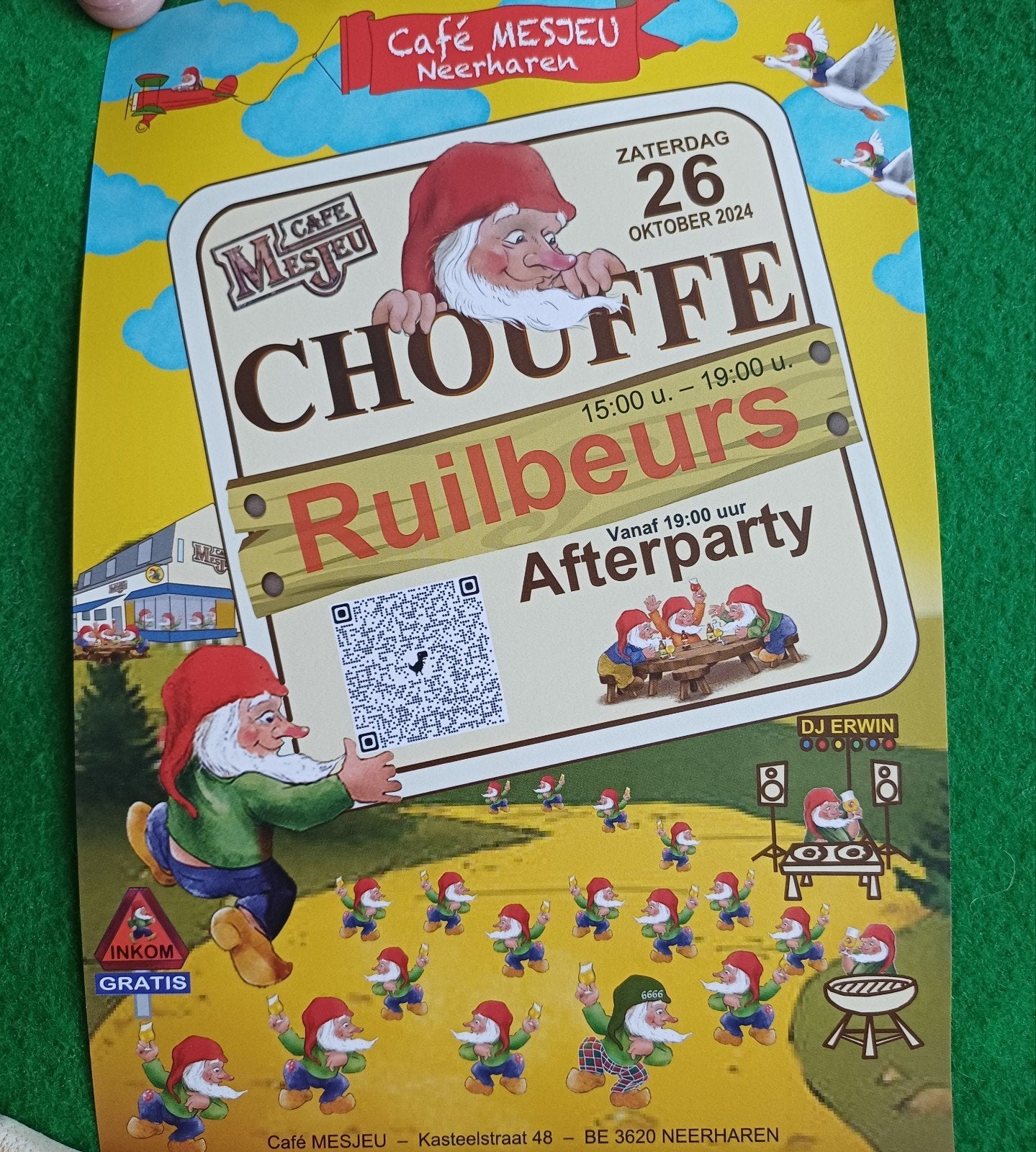 mini poster kaart ruilbeurs la chouffe in café mesjeu, Ophalen of Verzenden, Nieuw, Reclamebord, Plaat of Schild, Overige merken