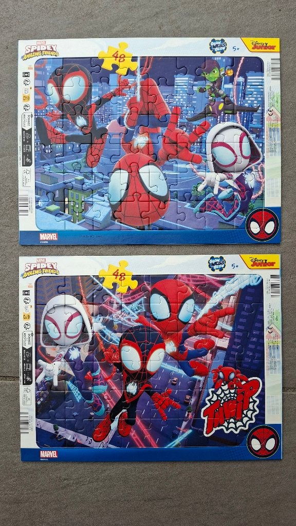 2 grote spiderman spidey puzzels 48st – ZGAN, Ophalen of Verzenden, Minder dan 500 stukjes, Zo goed als nieuw, Legpuzzel