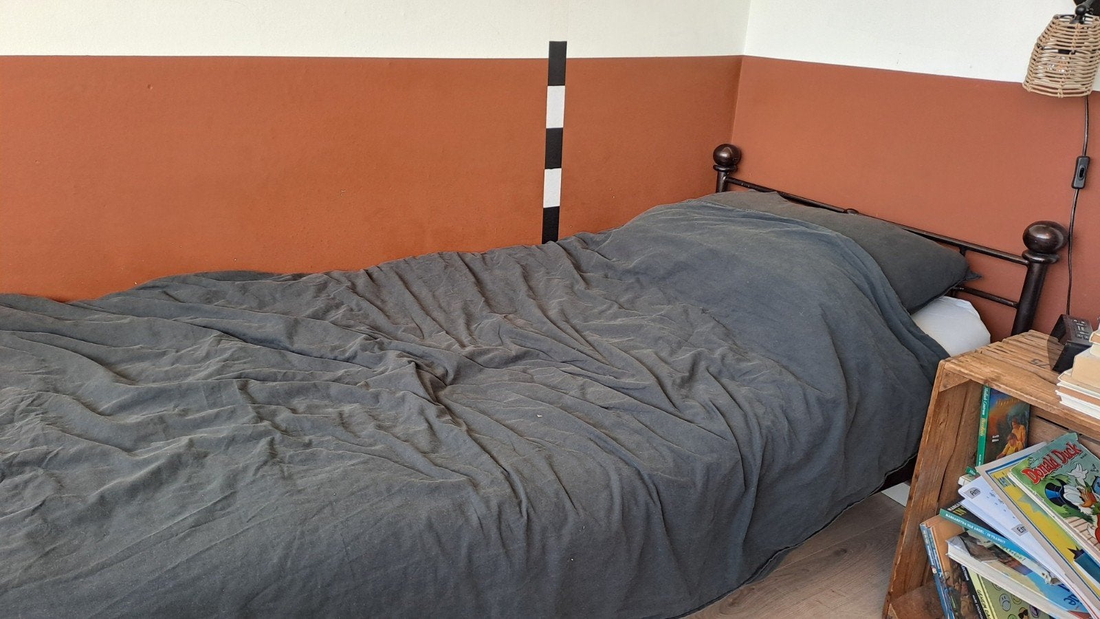eenpersoonsbed zwart metaal, Ophalen, Gebruikt, 90 cm, Eenpersoons