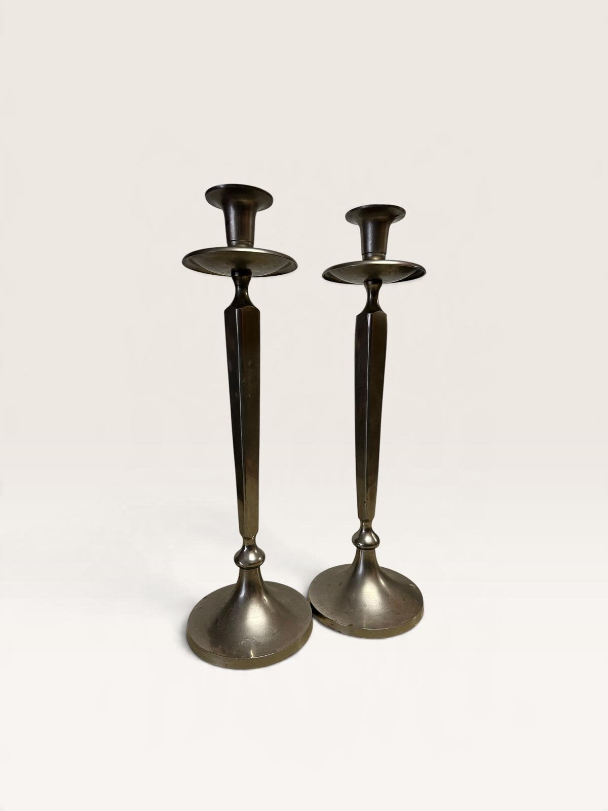 Set van 2 vintage zware kandelaars, Ophalen of Verzenden, Overige materialen