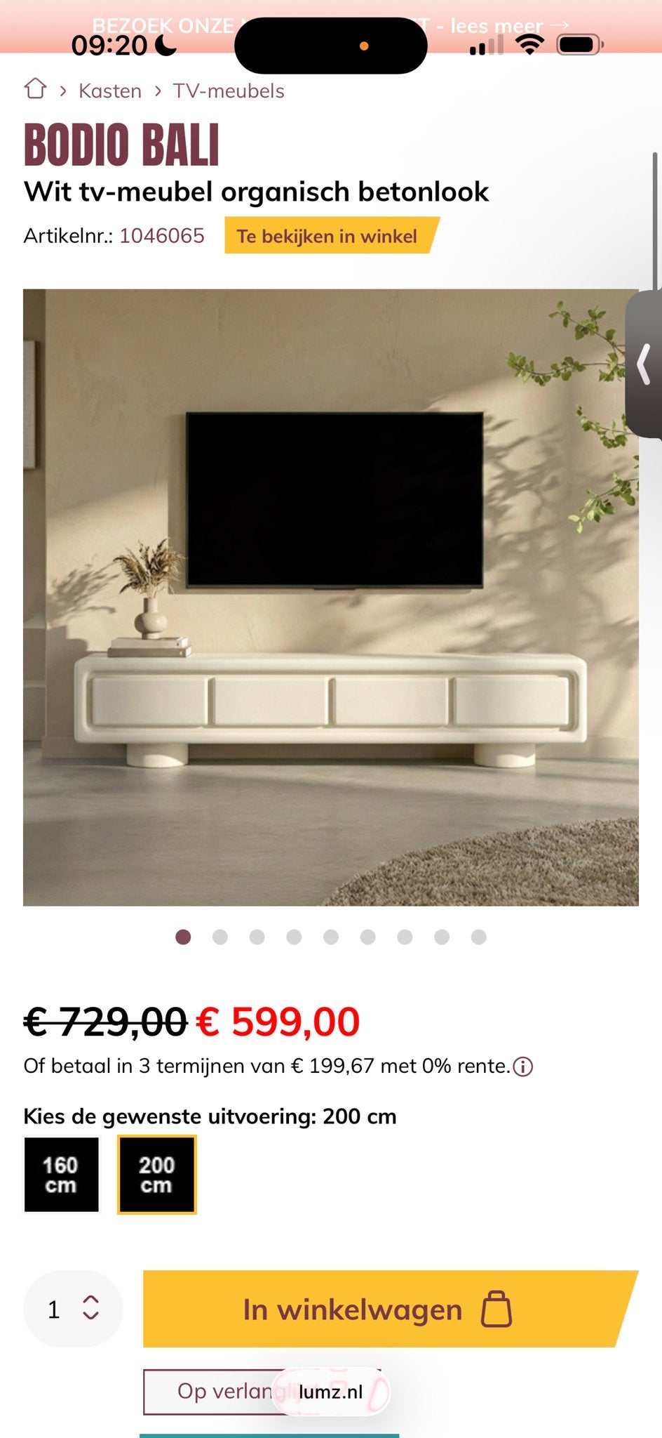 BODIO BALI Wit TV-meubel organisch betonlook, Overige materialen, 150 tot 200 cm, Nieuw, Ophalen of Verzenden