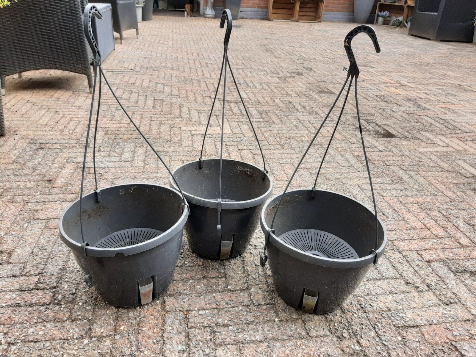 3 bloembakken met waterdispencer en lange bloembak, Tuin en Terras, Ophalen, Kunststof, Gebruikt, Minder dan 30 cm