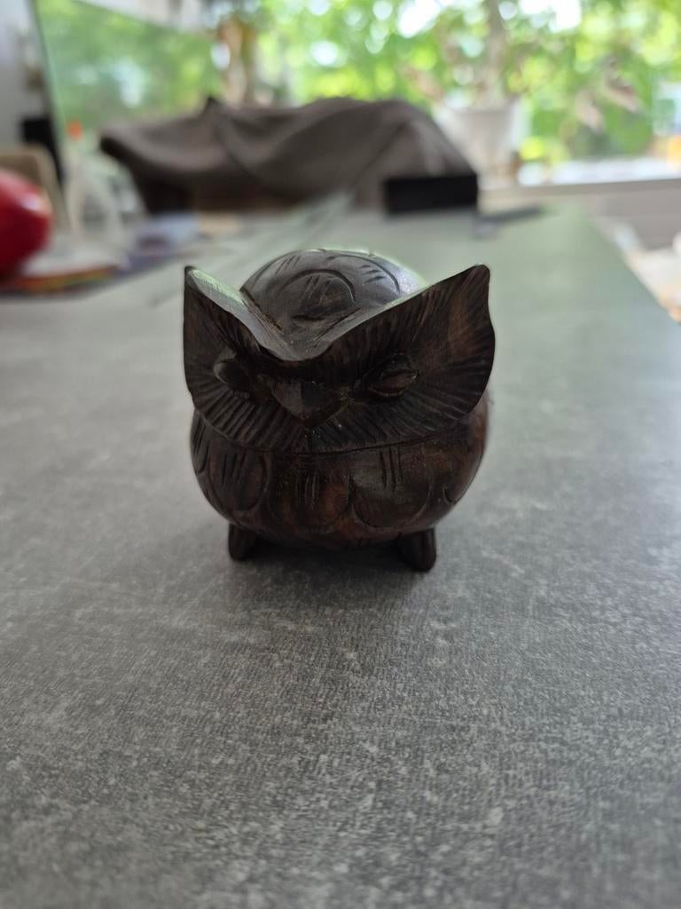 Handgesneden houten uil - decoratieve doos, Antiek en Kunst, Ophalen of Verzenden