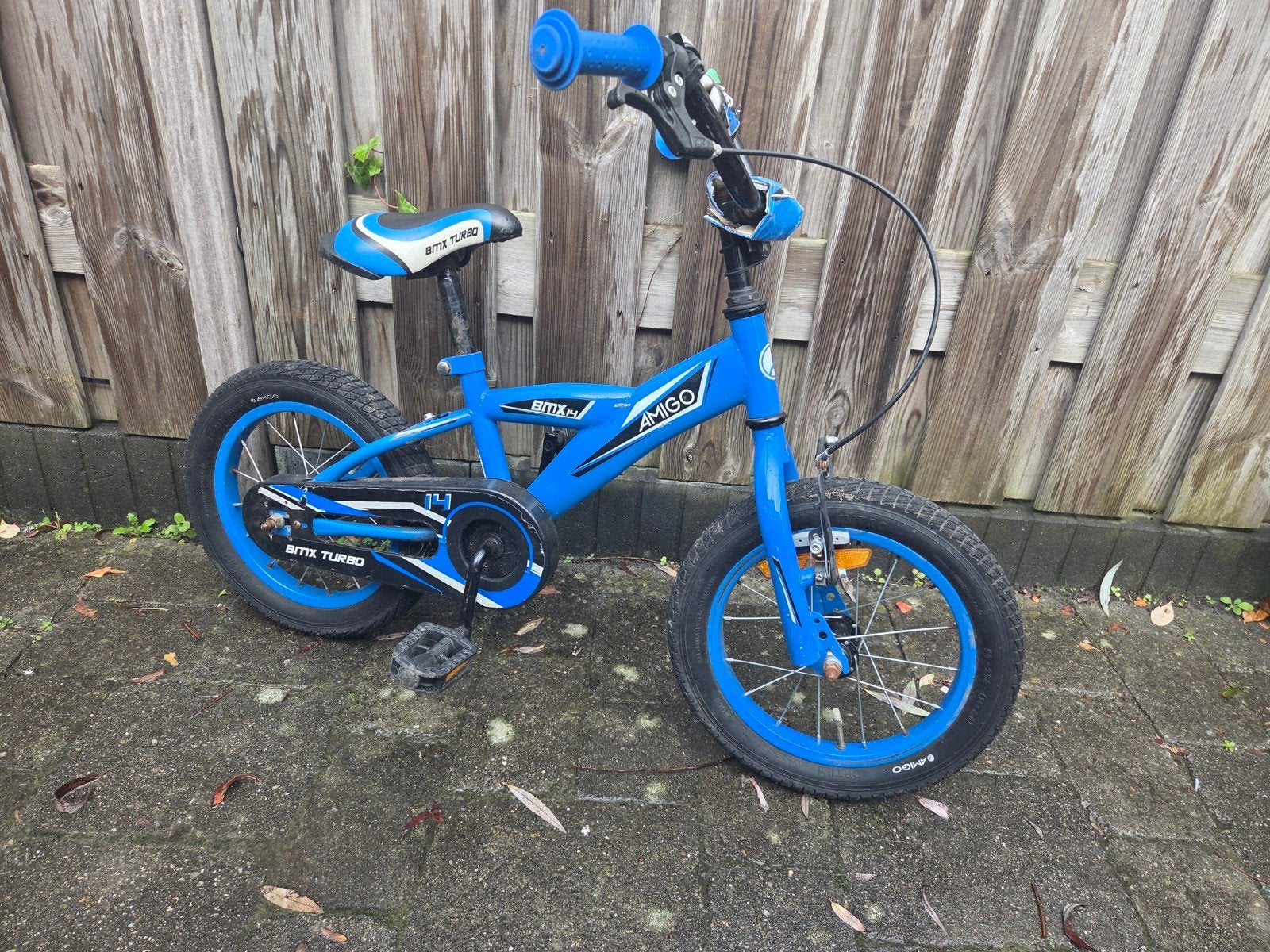 AMIGO BMX Turbo 14 inch – Blauw – Inclusief LED-zijwieltjes, Ophalen, Terugtraprem, Zijwieltjes, Gebruikt