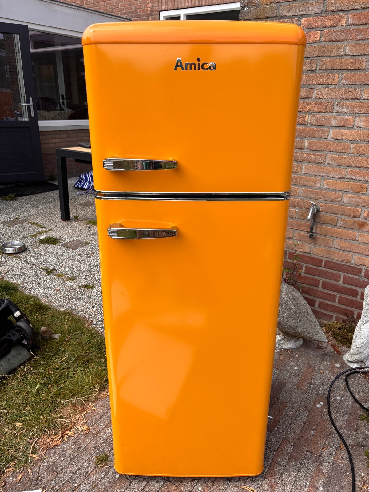 Amica KGC15633Y Retro Koelkast Geel - Nette Staat, Witgoed en Apparatuur, Koelkasten en IJskasten, Gebruikt, 200 liter of meer