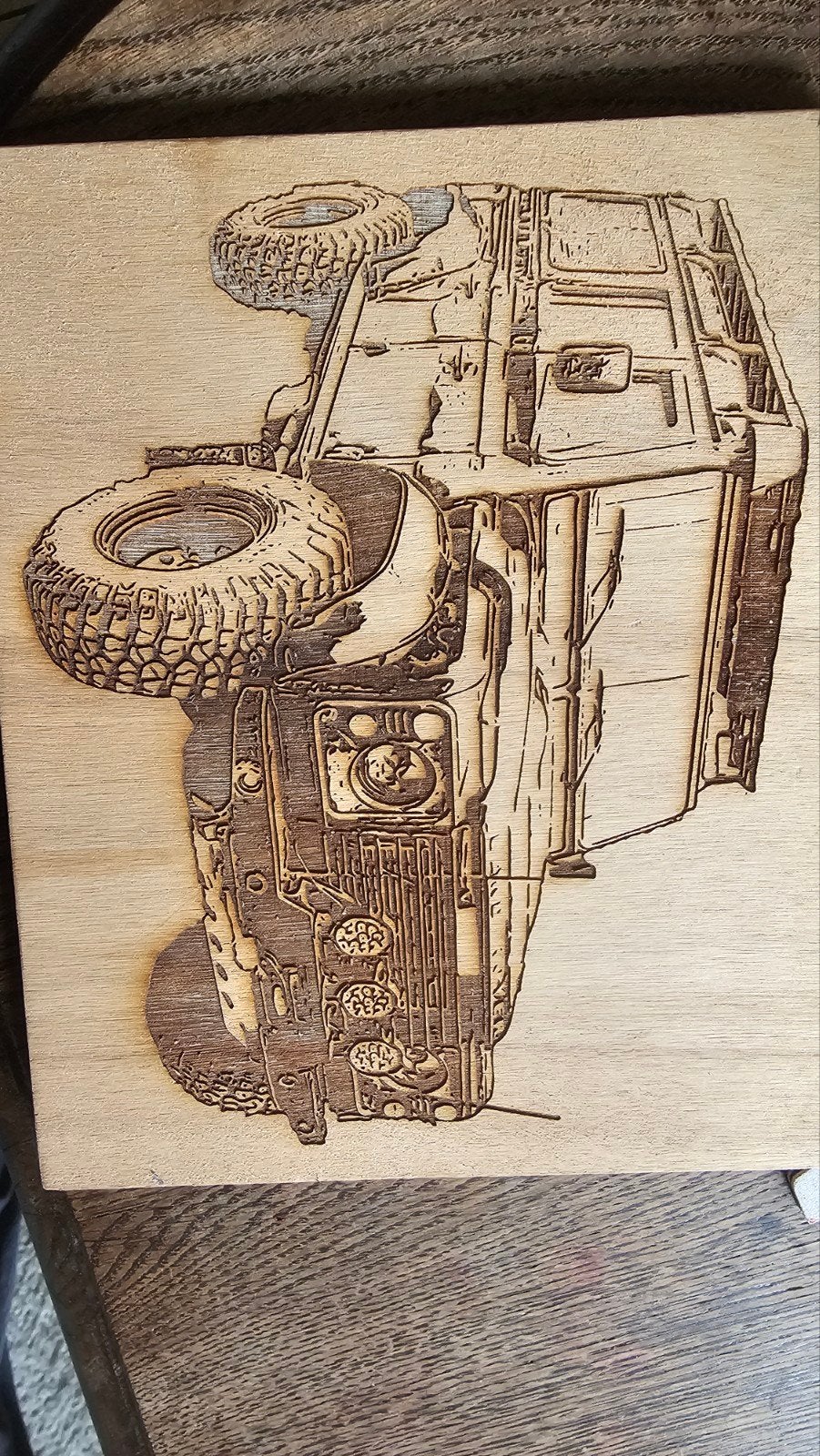 Uniek Houten Schilderij - Land Rover Defender (Gegraveerd), Ophalen