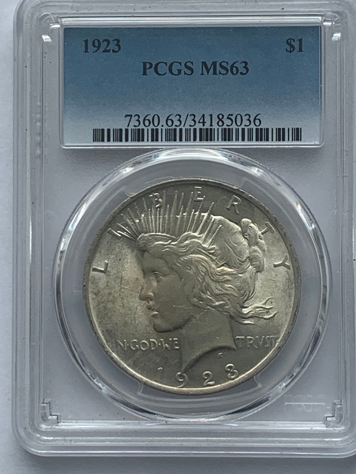 Mooie peace dollar america 1923 ms63 geccertificeerd in slab, Ophalen of Verzenden, Noord-Amerika