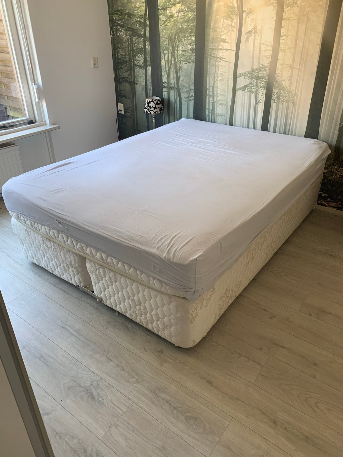 Tweepersoons boxspring met matras - 140x200 cm, Huis en Inrichting, Ophalen, Gebruikt, Wit, Tweepersoons