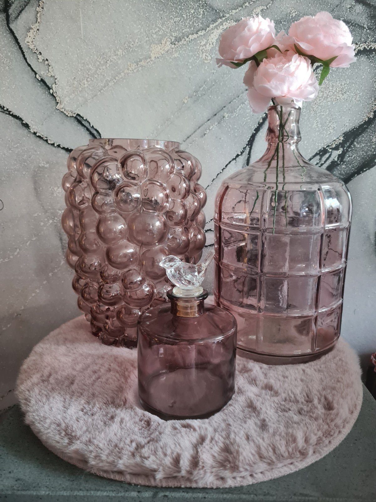 Decoratieve paarse glazen vazen fles met vogelstop, Ophalen, Paars, Met deksel, Glas
