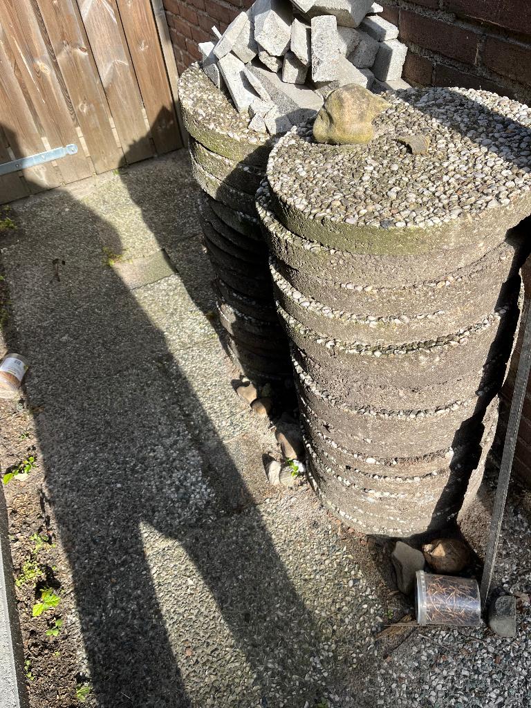 Ronde grindtegels, Tuin en Terras, Tegels en Klinkers, Ophalen, Gebruikt, Beton, Terrastegels