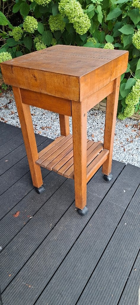Klassiek houten slagershakblok (op wielen), Huis en Inrichting, Keuken | Keukenbenodigdheden, Ophalen, Hout, Overige typen, Gebruikt