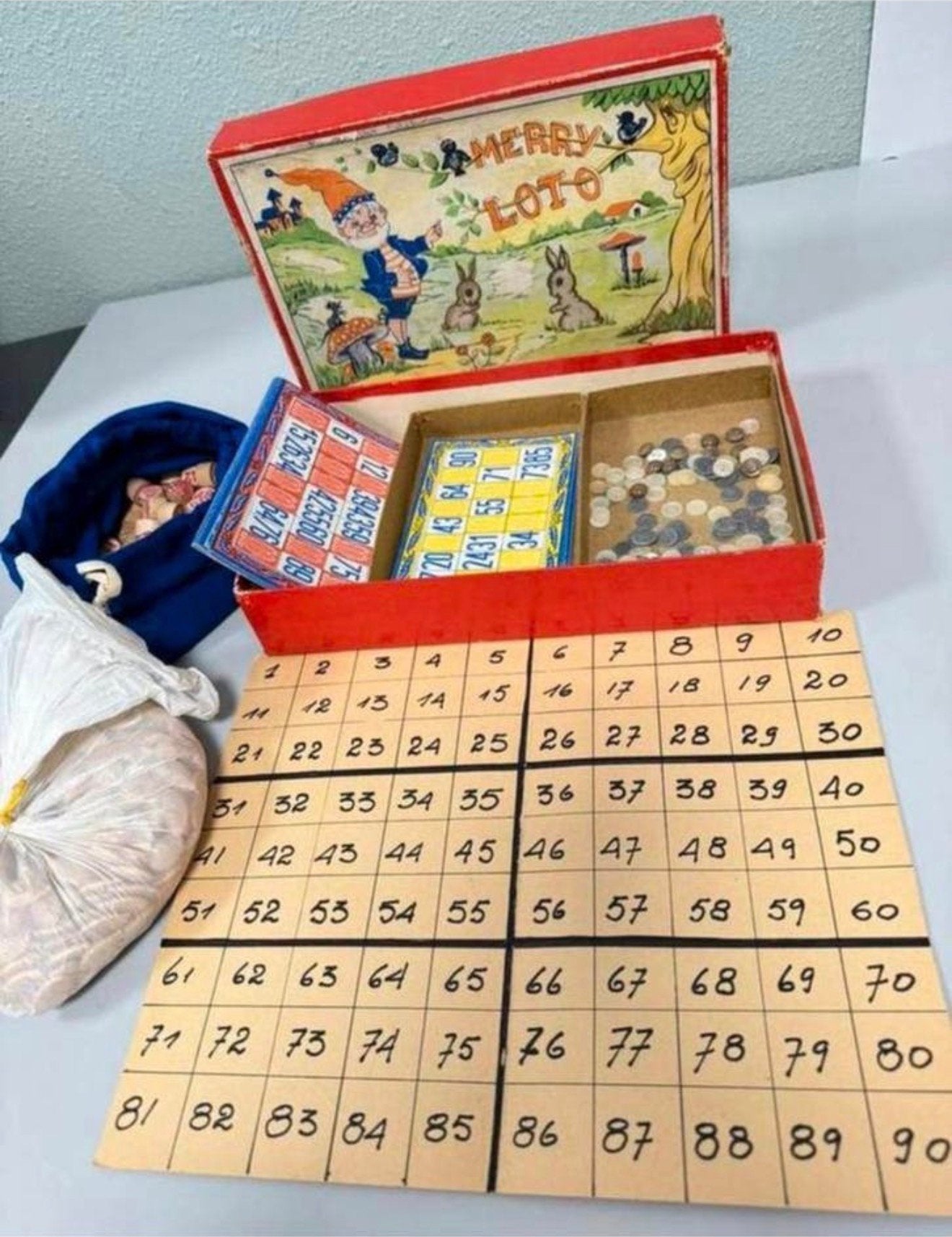 1950 antiek Vintage Bingospel, Merry Loto zeldzaam bingo, Antiek en Kunst, Antiek | Speelgoed, Ophalen of Verzenden