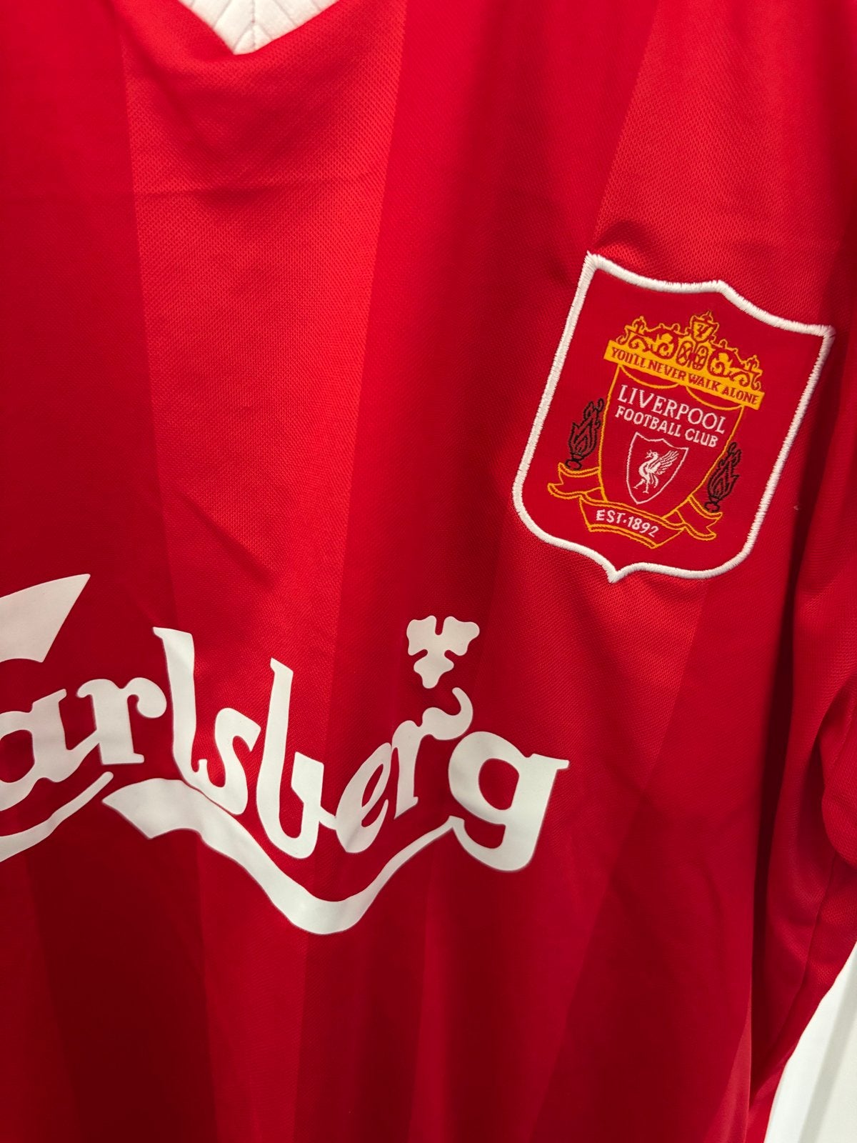 Liverpool FC Retro Thuisshirt Carlsberg, Kleding | Heren, Maat 52/54 (L), Ophalen of Verzenden, Zo goed als nieuw, Voetbal
