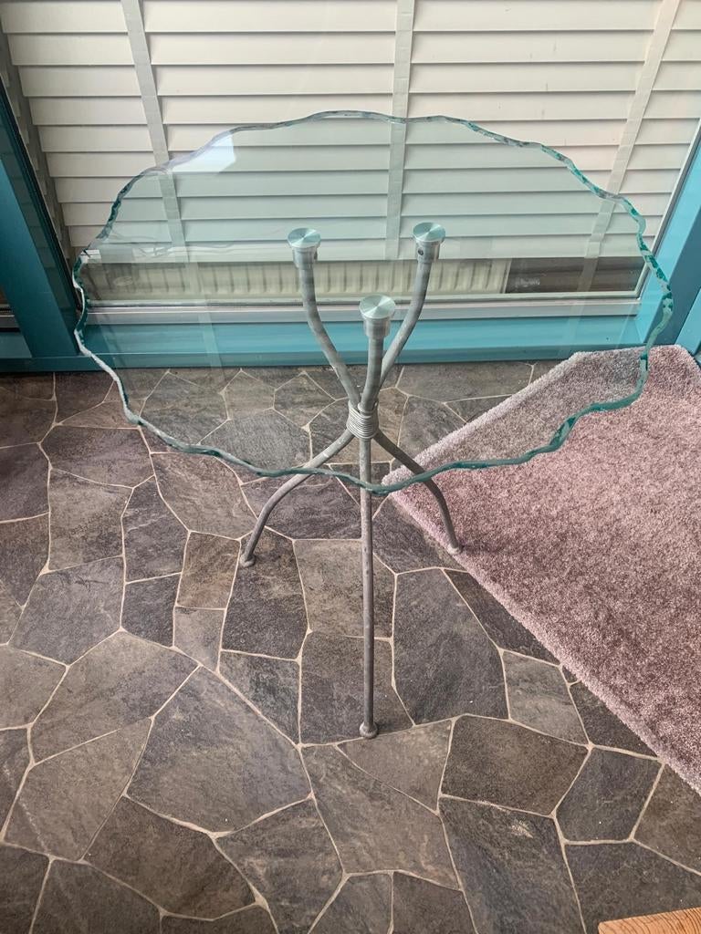 Glazen bijzettafel Brutalist design vintage geslepen, Ophalen, Transparant, Zo goed als nieuw