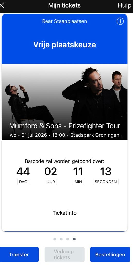 Mumford & Sons 1x Staanplaats Groningen Stadspark €50, Tickets en Kaartjes, Eén persoon, Juli