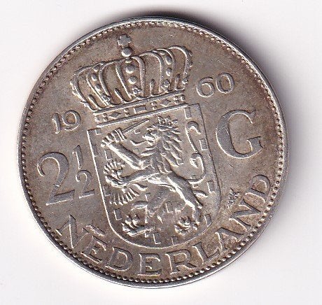 2 1/2 Gulden 1960 Fraai met Patina, Koningin Juliana, Verzenden, Zilver, Losse munt
