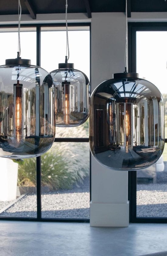 Hanglamp Julia Ø44x53,5 cm Smoke Glas, Ophalen, Zo goed als nieuw, Glas