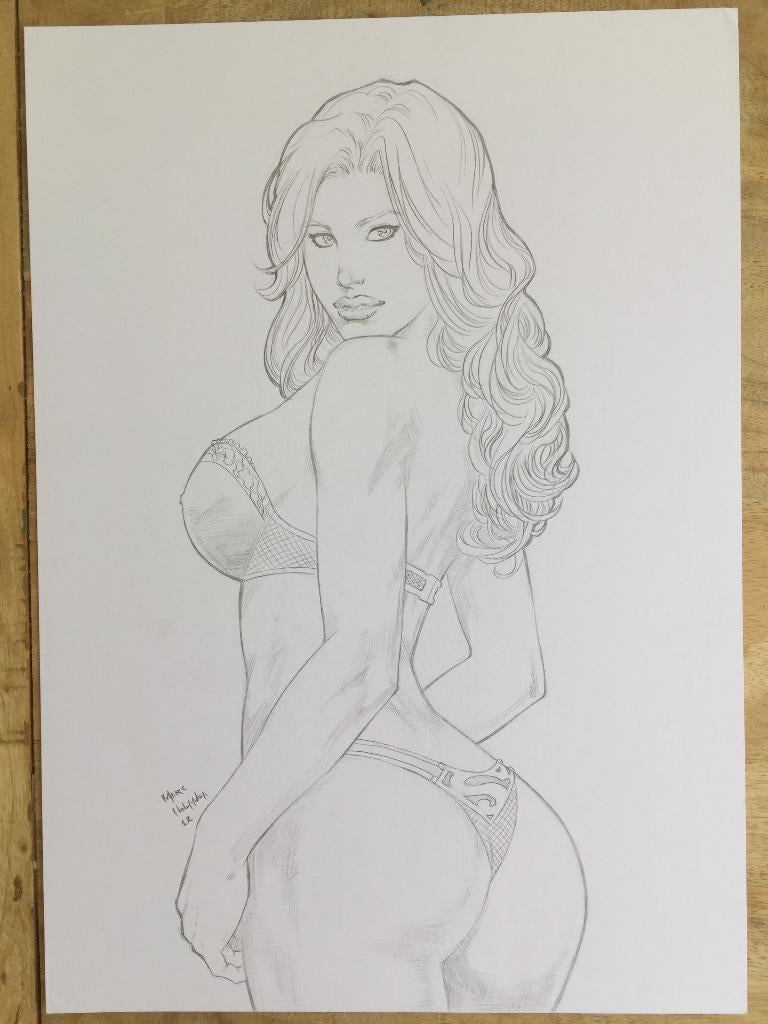 Marc Hollanda original pencil drawing Supergirl tekening, Verzenden, Eén stripboek, Marc Hollanda, Zo goed als nieuw