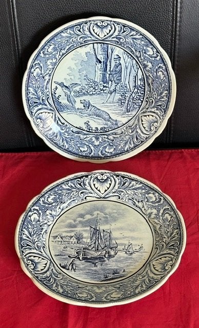 2x wandbord Delfts by Royal Boch, jachttafereel en boten, Antiek en Kunst, Ophalen