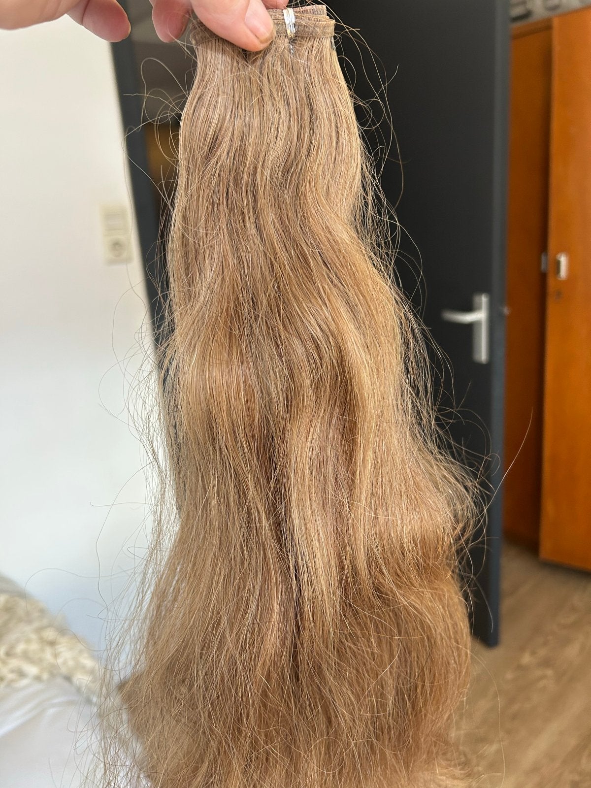 Luxe gouden hairextensions wave 50 cm - goudblond, Ophalen of Verzenden, Zo goed als nieuw, Pruik of Haarverlenging