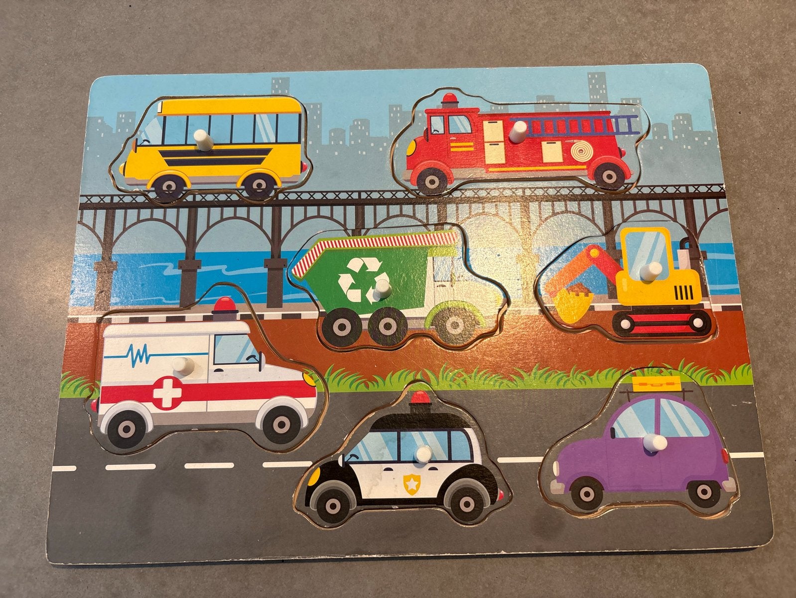 Houten legpuzzel met voertuigen voor kinderen, 2 tot 4 jaar, Gebruikt, Ophalen of Verzenden, Van hout