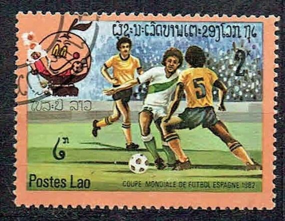 Laos 1982 WK Voetbal Spanje, Verzenden, Gestempeld, Sport