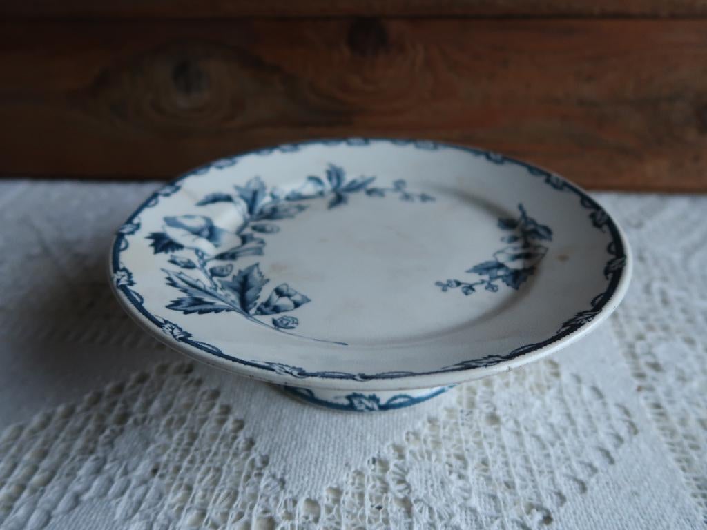 Antieke compotier schaal op voet beboterd SCM etruria blauw, Ophalen of Verzenden
