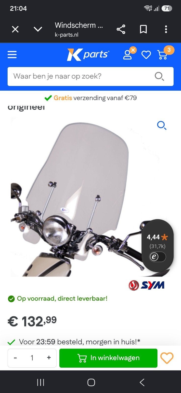 orgineel sym allo windscherm, Ophalen, Zo goed als nieuw, Overige typen, SYM