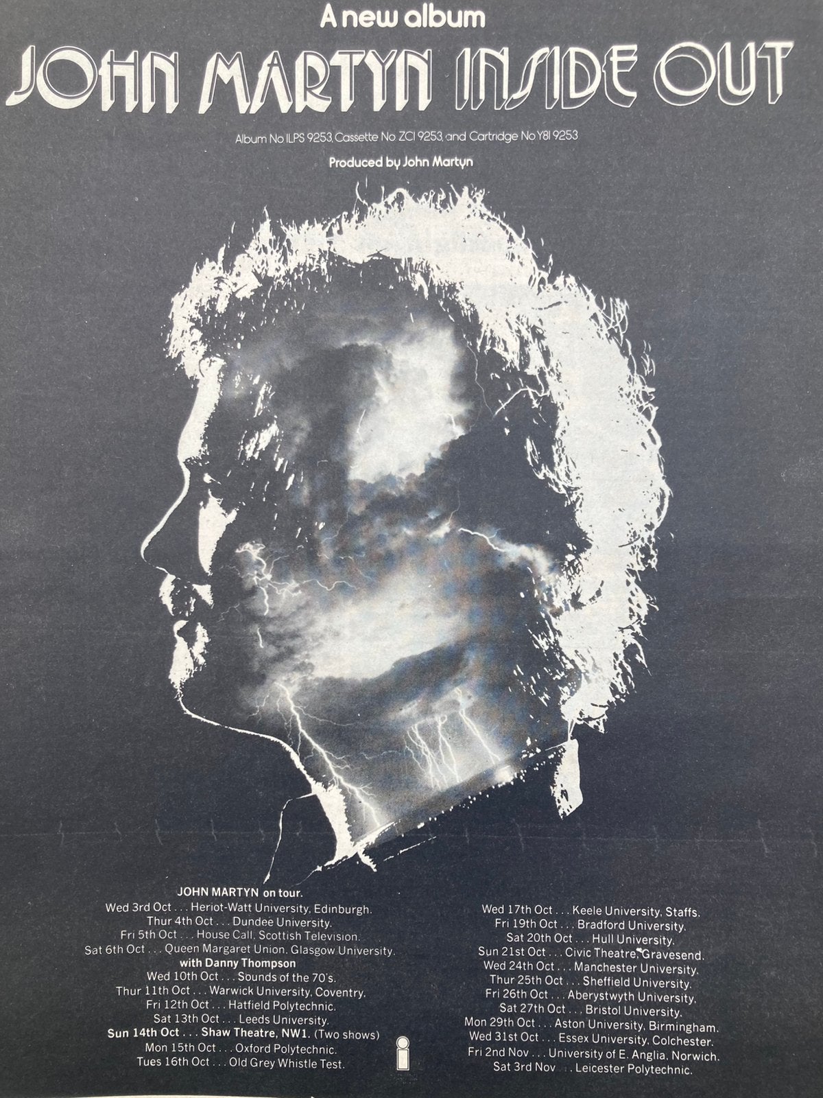 Paginagrote A3 advertentie JOHN MARTYN Inside Out tour, Cd's en Dvd's, Ophalen of Verzenden, Zo goed als nieuw