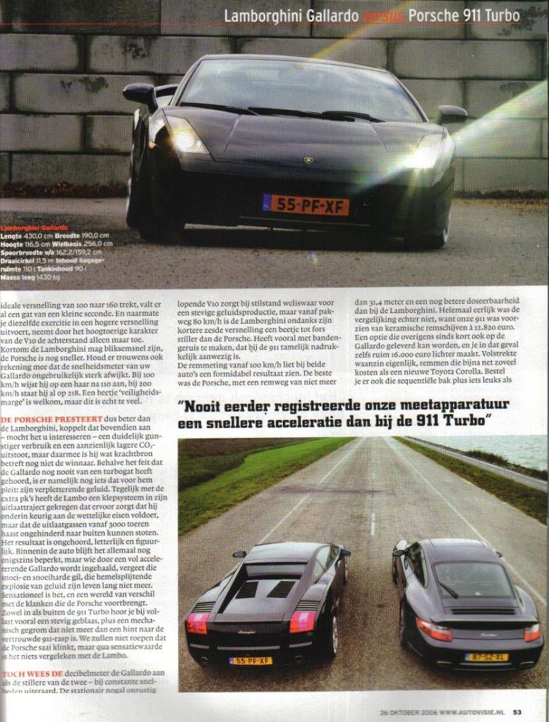 Autovisie dubbeltest Lamborghini Gallardo en Porsche 911, Ophalen of Verzenden, Gelezen, Overige merken